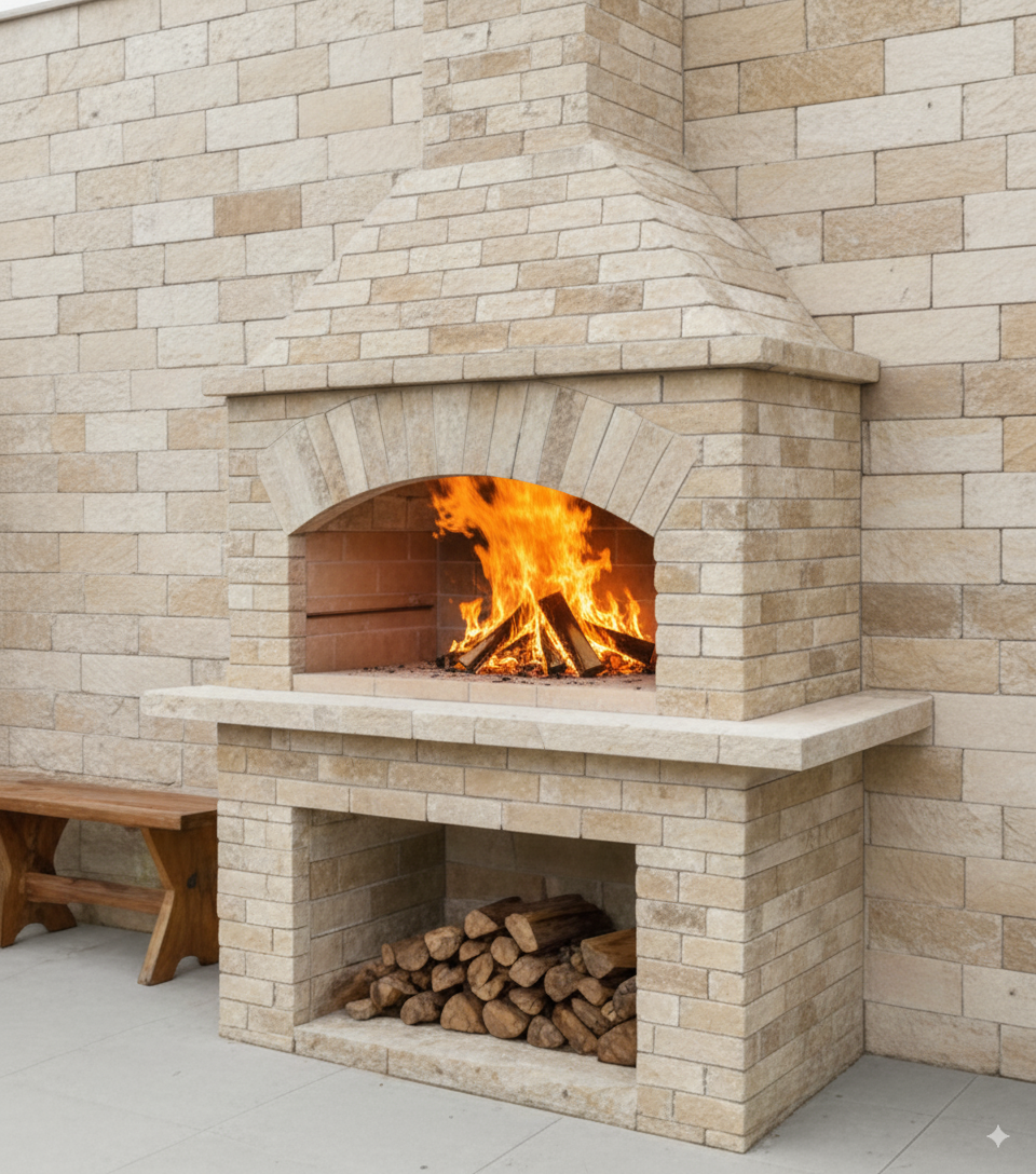 Traditional Stone BBQ with Active Fire